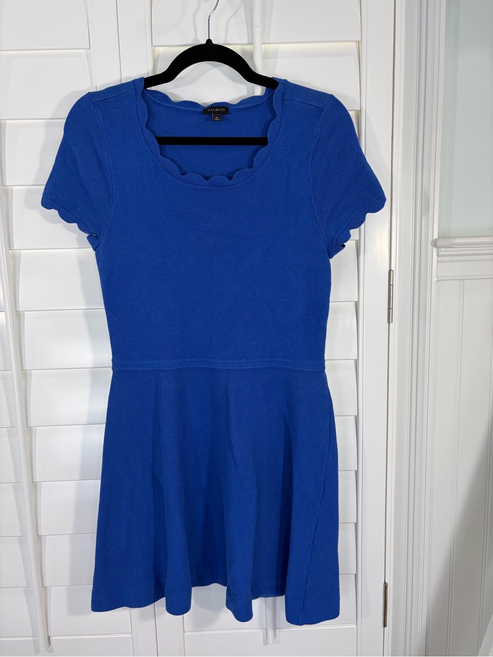 Talbots Cobalt Blue Scalloped Neck Fit-and-Flare Mini Dress (M)